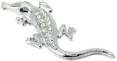 Silver Tone Metal Crocodile Shaped Rhinestone Sticker For Car Truck 3D Decal Emblem