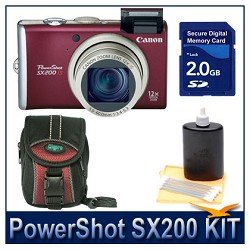 Canon PowerShot SX200 IS Digital Camera (Red), 12.1 Megapixel, 12x Optical Zoom, 3