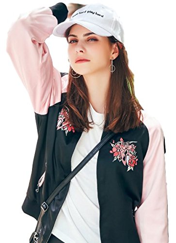 スカジャン 女性用 ジャケット レディース 長袖 カジュアル トップス 羽織 秋 コート アウター オーバーサイズ 刺繍 ピンク パンサー 黒 ブラック ハイビスカス サテン アメカジ ブルゾン