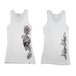Silver Star ROSE SKULL Womens/Juniors Fitted Wifebeater Tank