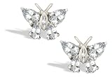 14K White Gold Genuine Pear White Topaz and Diamond Butterfly Earrings