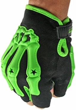 Jncx Skeleton Cycling Racing Bicycle Motorcycle Riding Full Finger Bone Gloves Green Fingerless L