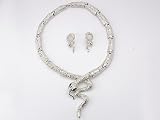 Serpent Snake Tongue Hiss Silver Tone Crystal Rhinestone Necklace Earring Set