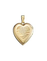 Solid 14K Yellow Gold "Sweetheart" with Rose Locket 3/4 inch x 3/4 inch in Solid 14K Yellow Gold
