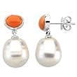 14K White Gold Paspaley South Sea Cultured Pearl and Coral Earrings - 12.00mm