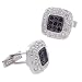 Jewelry : Sophisticated CZ Black Clear Diamonds Silver Cuff Links