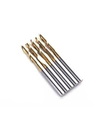 Autek 5x 1/8 Titanium Nitride Coated Carbide CNC Double Two Flute Spiral Bit Endmill 12mm(2Lx3.12Tix5)