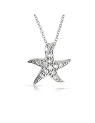 Bling Jewelry Pave CZ Nautical Happy Starfish Pendant 925 Sterling Silver 16in