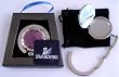 1 Purple & 12 small clear Swarovski Crystal, FOLDING Purse Hook with MIRROR inside top, Black Velvet Pouch and Gift Box