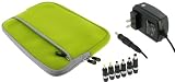 2n1 Combo - HP Mini 1035NR 10.2-Inch Netbook Neoprene Sleeve SlipCase and AC Adapter Charger (Invisible Zipper Dual-Pocket - Neon)