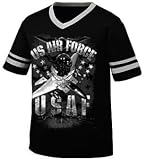 US Air Force Mens Ringer T-shirt, USAF Fighter Jets Design V-neck Shirt