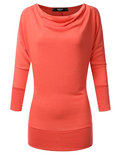 NINEXIS Women's Draped Cowl Neck 3/4 Sleeve Top (S-3XL / 12 Colors)