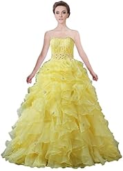Strapless  2015 Beaded   Ball Gown Quinceanera Dress  With Ruffles