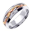 18K Tri Color Gold comfort fit Heavy Strand French Braid Braided Men`s Wedding Band
