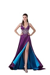 A-line V-neck Satin  Beaded Prom Dress  with a Brush/Sweep Train  With Rhinestones