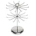 MyGift 2 Tier Silver Metal Rotating Necklace and Bracelet Organizer Jewelry Stand with 24 Hooks, Multipurpose Accessory and Keychain Spinning Display Rack with Top Handle Card Holder