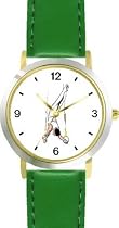 Gymnast on Rings Men's Gymnastics Theme - WATCHBUDDY® DELUXE TWO-TONE THEME WATCH - Arabic Numbers - Green Leather Strap-Women's Size-Small