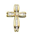 14K Yellow Gold 3/8 ct. Round and Baguette Cut Diamond Cross Pendant with Chain