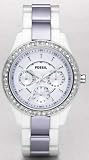 Fossil #ES2803 Women' Multi Function White Acrylic Blue Dial Watch