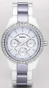 Fossil #ES2803 Women' Multi Function White Acrylic Blue Dial Watch