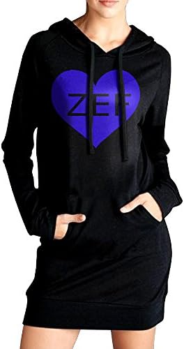 Hiro Women Zef Heart Sweatshirt Dress Pockets Tunic Top M Black