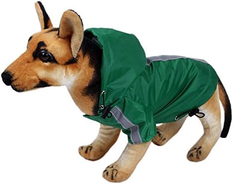 Fashion Dog Raincoat / Small Pet Rain Jacket Gear with Safety Reflective Strip - Forrest Green (11.5 Inch)