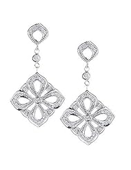 14K White Gold Diamond Dangle Earrings (0.68 Cttw, SI Clarity, F Color)