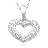 Platinum Plated Sterling Silver Diamond Accent Open Heart Pendant, 18