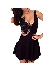 V-neck Sleeveless Polyester Backless Lace Above the Knee Short Club Dress/Party Dress/Mini Dress 