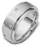9mm spinning white gold diamond wedding band ring (0.16cts diamonds 14K Gold)