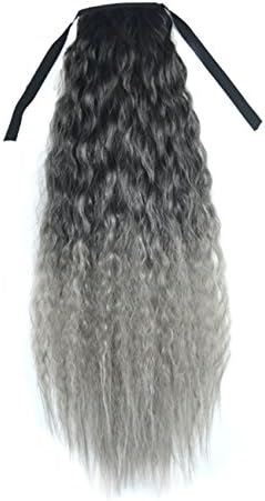 Colorlife 1 Piece 24 Inch Black to Granny Gray Ombre Color Corn Perm Curly Synthetic Ponytail with Exclusive Card