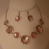 Round Pink Crystal Necklace and Earring Set