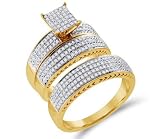 Diamond Rings Set Wedding Engagement Yellow Gold Mens + Womens (.97ct)