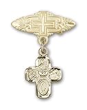 14kt Gold Baby Badge with 4-Way Charm and Badge Pin with Cross