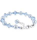 Light Blue Pearl Swarovski Crystal Sterling Silver 7 Bracelet with Lobster Clasp