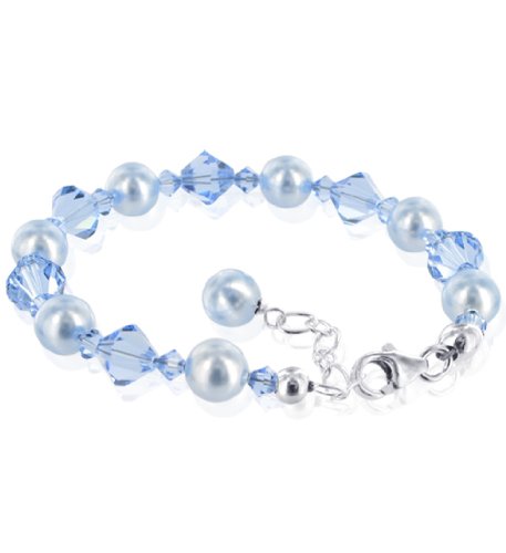 Light Blue Pearl Swarovski Crystal Sterling Silver 7 Bracelet with Lobster Clasp
