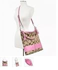 Coach Signature Stripe Convertible Shoulder Bag Crossbody Handbag Purse 23770 Khaki Pink