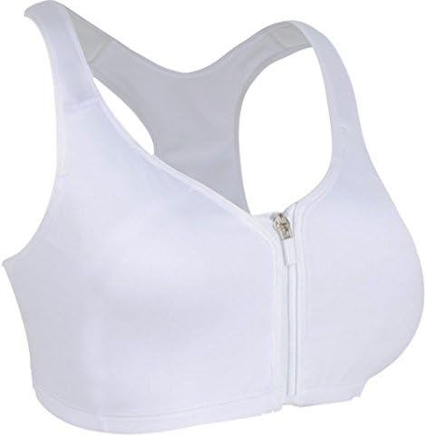 TopSports Women's Spandex Absolute Workout Comfort Zipper Close Sports Bra White 36D/E