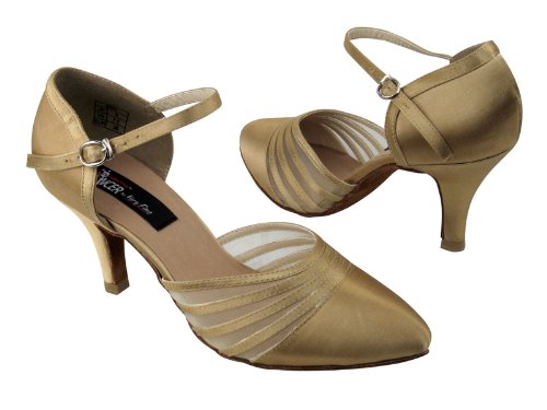 Ladies Rhythm Salsa Competitive Dancer CD6033 Tan Satin 2.75