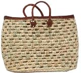Hand Woven Small Moroccan Straw Bag w/ Brown Leather Handles & Trim 21.5"Lx16"Wx18"H
