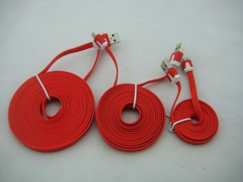 3pcs/lot 3in1 3ft 6ft 2m 10ft 3m Extra Long Noodle Flat Universal USB Male a to Micro B Data Charger Cable Cords for HTC One X V L M7 Butterfly Samsung Galaxy S2 I9100 S3 I9300 S4 I9500 Note 2 I9220 N7100 Nokia Lumia 900 920 Lg Nexus 4 7 Blackberry Q10 Z10 Sony Xperia S Z Kindle etc.(red)
