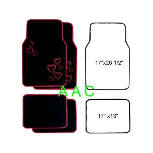 A Set of 4 Universal Fit Plush Carpet Floor Mats for Cars / Truck - Hearts Red