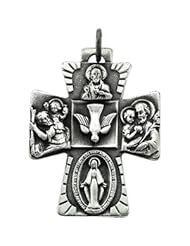 Catholic Four Way Cross Necklace With Chain Sterling Silver 28.00 X 23.50 MM