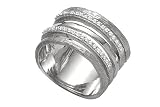 14K White Gold Hand-Crafted Matte-Finish Designer Ring, Enhanced with Pave Set Diamonds.