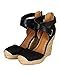 Women Linen Capped Toe Espadrille Cross Ankle Strap D'Orsay Platform Wedge Heel CB66 - Black