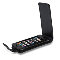 Luxury Black Genuine Leather Case Cover & Screen Protector for New Apple iPod Touch 3RD Generation - 8GB 32GB 64GB