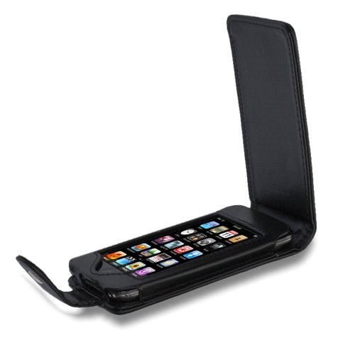Luxury Black Genuine Leather Case Cover & Screen Protector for New Apple iPod Touch 3RD Generation – 8GB 32GB 64GB