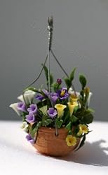 Dollhouse Miniature Artisan Hanging pot with Flowers