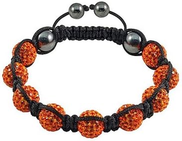DUMAN 10mm Swarovski Crystal Ball Handmade Shamballa Bracelet, Adjustable Size ,Orange Beads