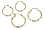 14K Yellow Gold Hoop Earrings, Set of Two Pair